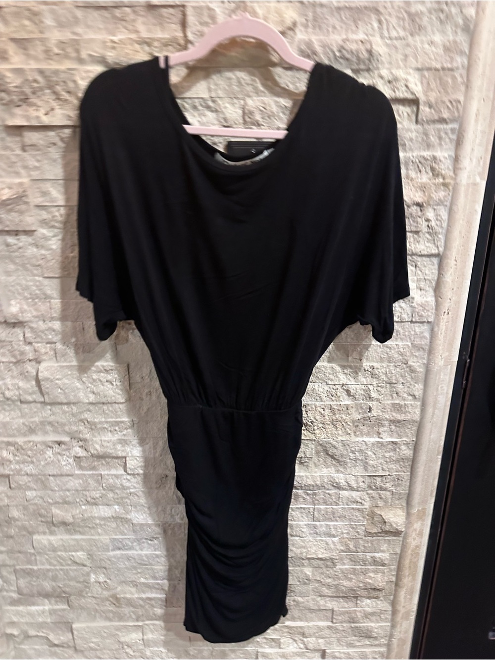 Michael Stars Black Dolman Sleeve Ruched Waist Midi Dress